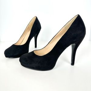 Nine West Piao Black Suede Platform Heels New in Box Size 5M